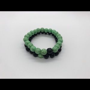 Green marble and black beads men’s bracelets